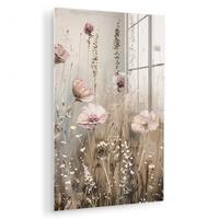ACRYLGLASBILD Blumen - Rosa - Modern - Beige 80x120 cm - Beige, Glas (80/120cm) - MuchoWow