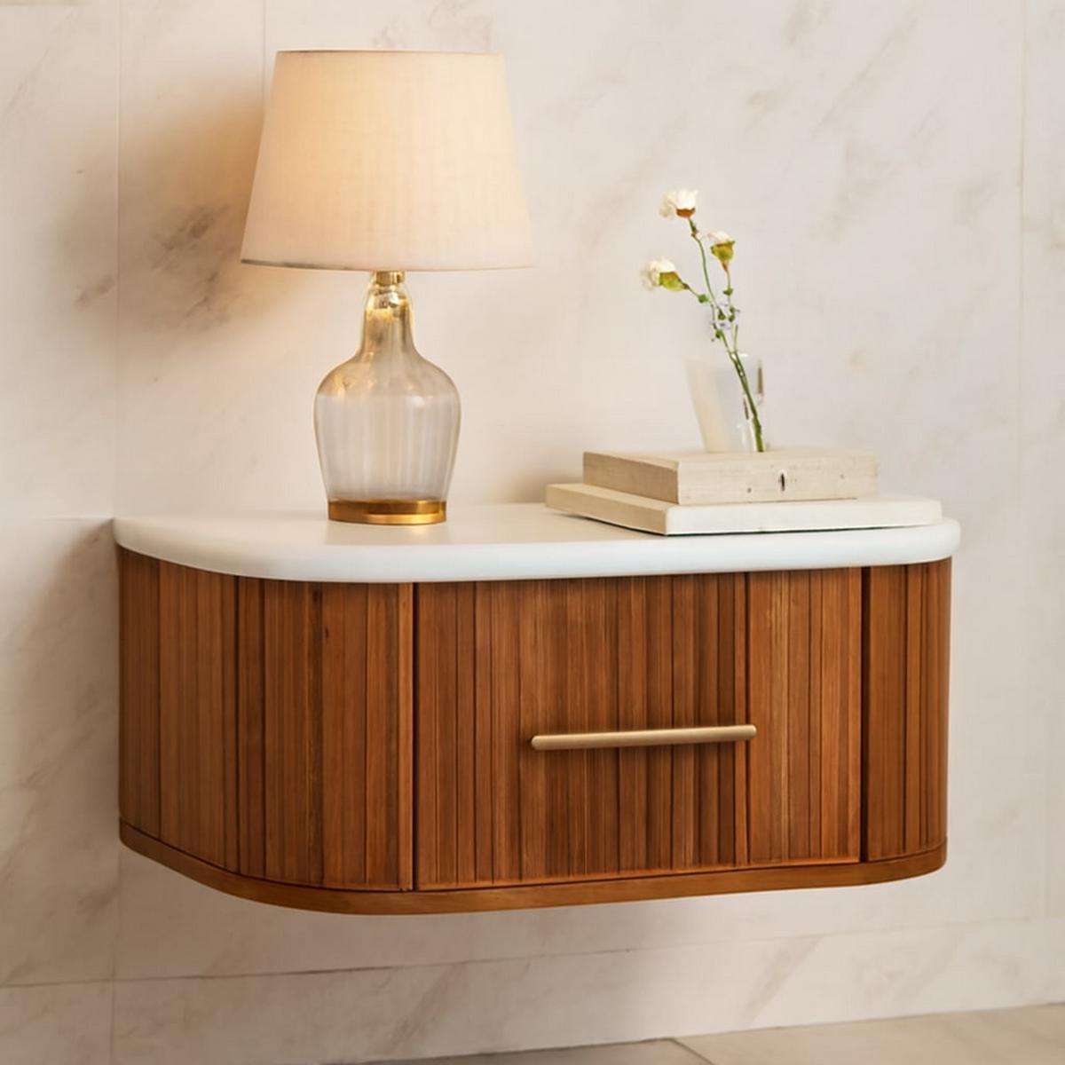 NACHTTISCH mit Golden-Teak-Finish, Marmorplatte oben, 1 Schublade, braun - Braun, Holz/Naturmaterialen (44/20/31cm) - Artisan Furniture