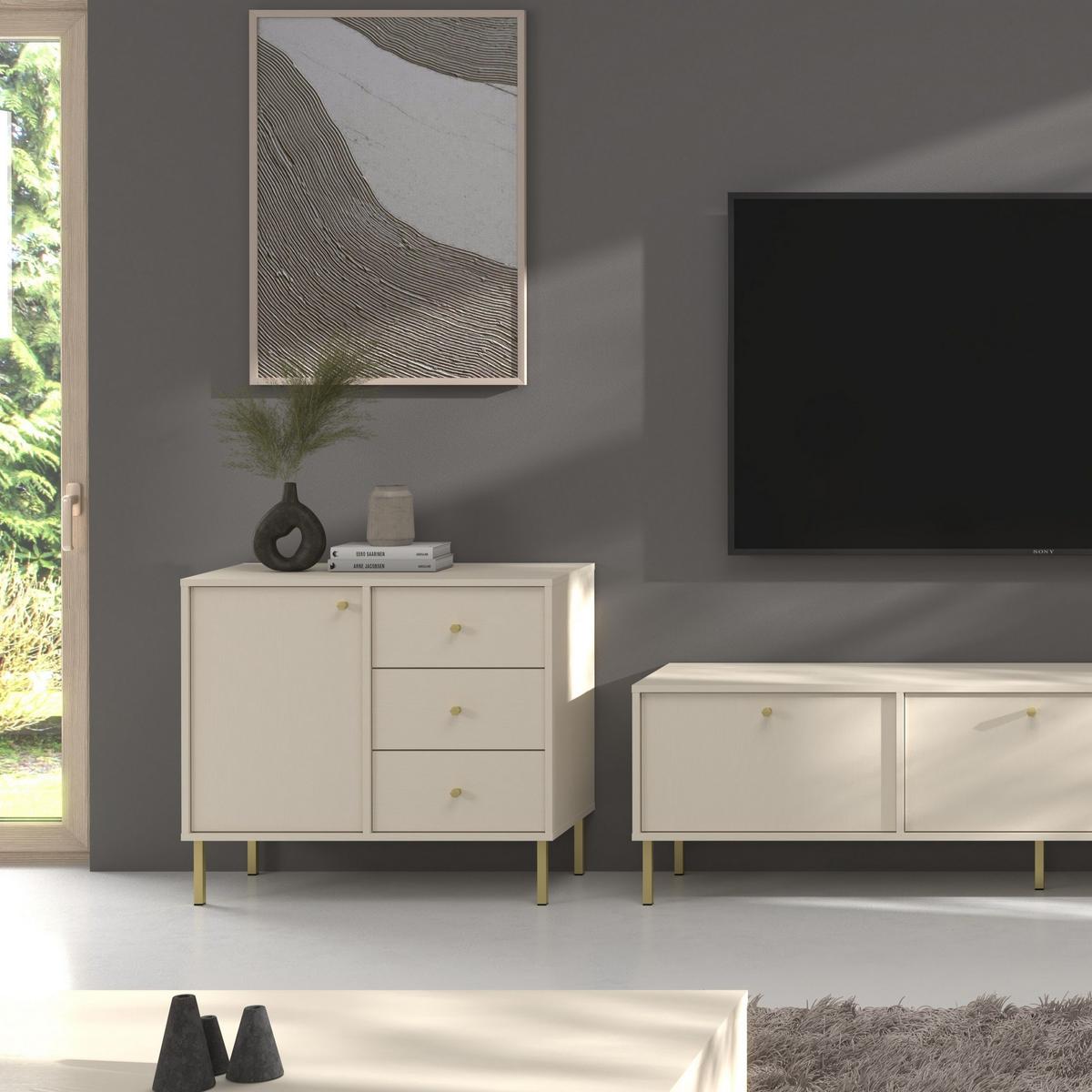 KOMMODE TORINO 84/74/41 cm mit 3 Schubladen 1 Türen Beige - Beige, Holzwerkstoff (84/74/41cm) - MASSENO