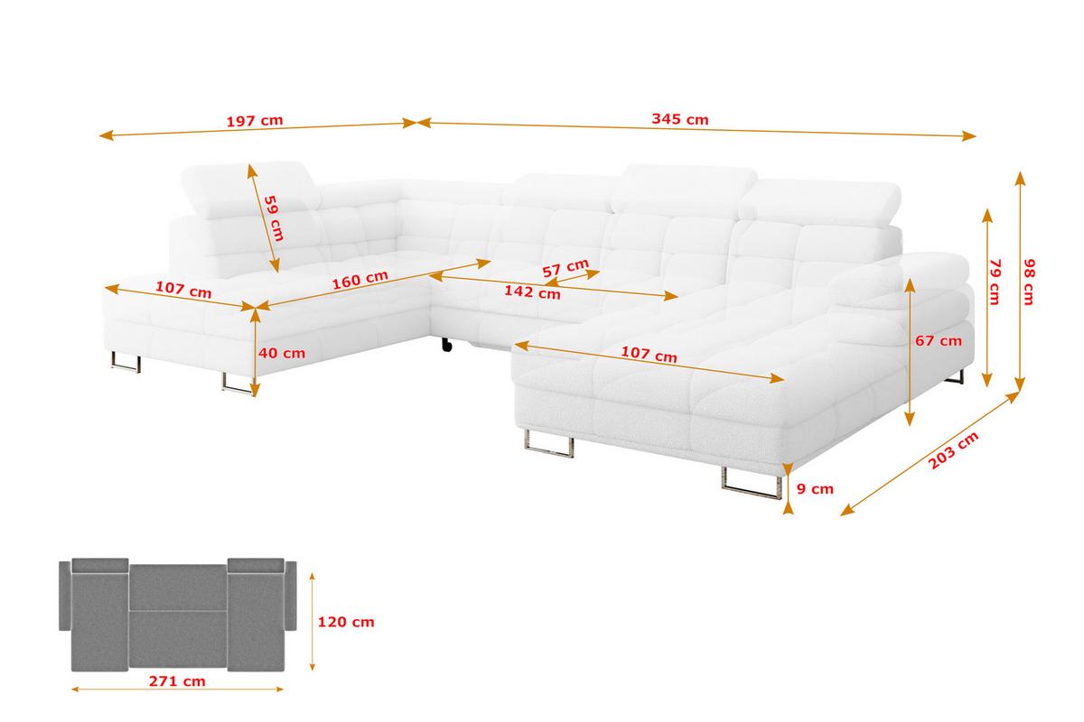 WOHNLANDSCHAFT mit Schlaffunktion und Bettkasten Ottomane Links COMA U 345x203x79 Weiß Bouclé - Weiß, Holzwerkstoff/Textil (345/79/203cm) - ALTDECOR
