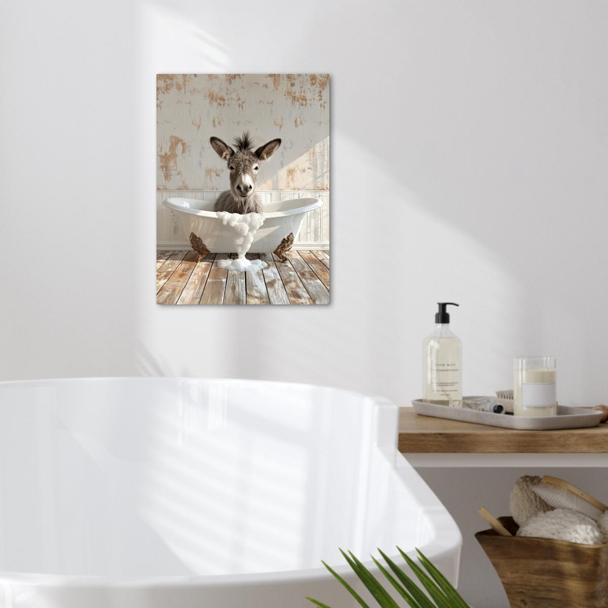 LEINWANDBILD Esel - Tiere - Badewanne - Schaumstoff Room Decor 30x40 cm - Weiß, Textil (30/40cm) - MuchoWow
