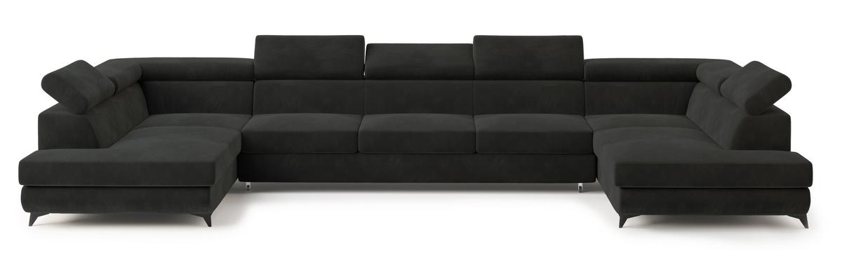 WOHNLANDSCHAFT URMANO Schwarz Velours-Stoff mit Schlaffunktion - Schwarz, Holz (395/89/190cm) - MASSENO