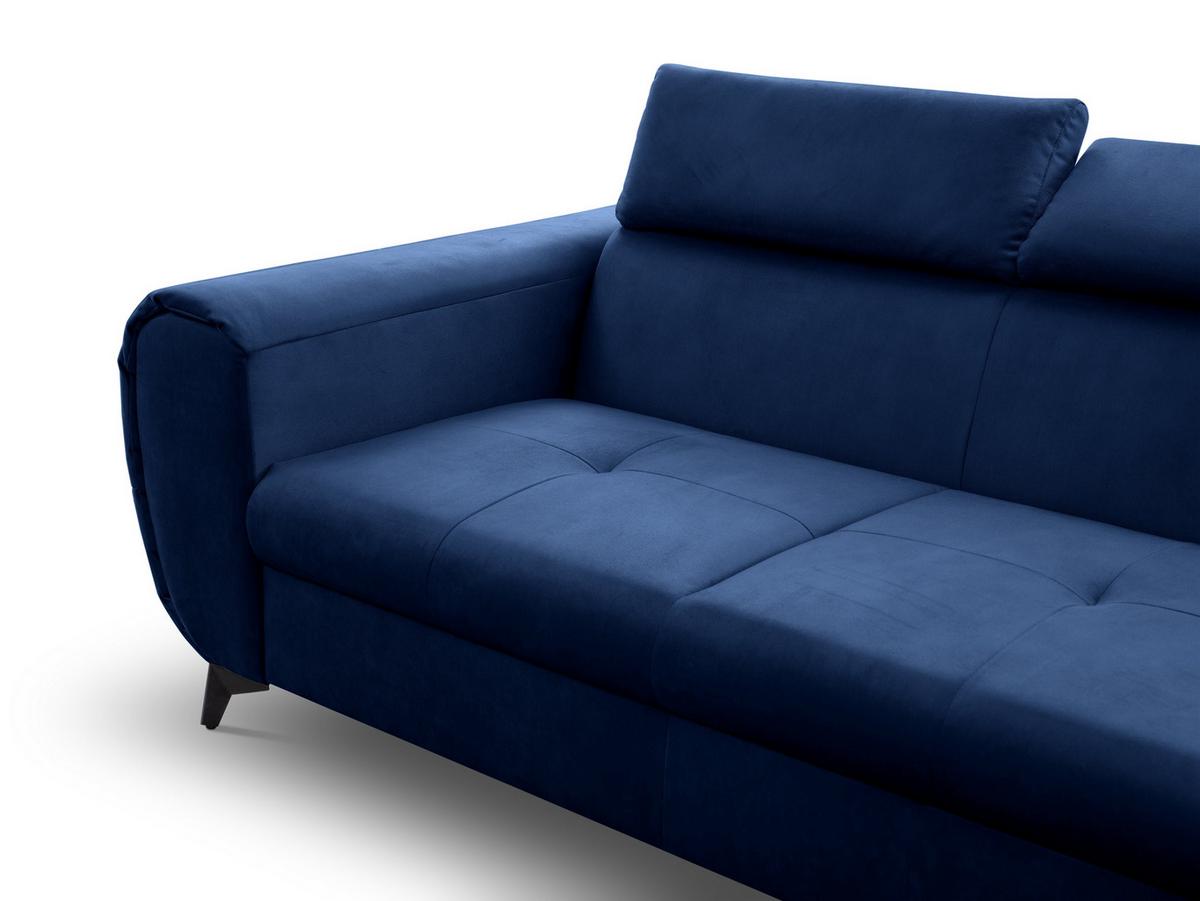 ECKSOFA MAGIA R-S Dunkelblau Plüsch-Stoff mit Schlaffunktion - Dunkelblau, Holz (260/217cm) - MASSENO