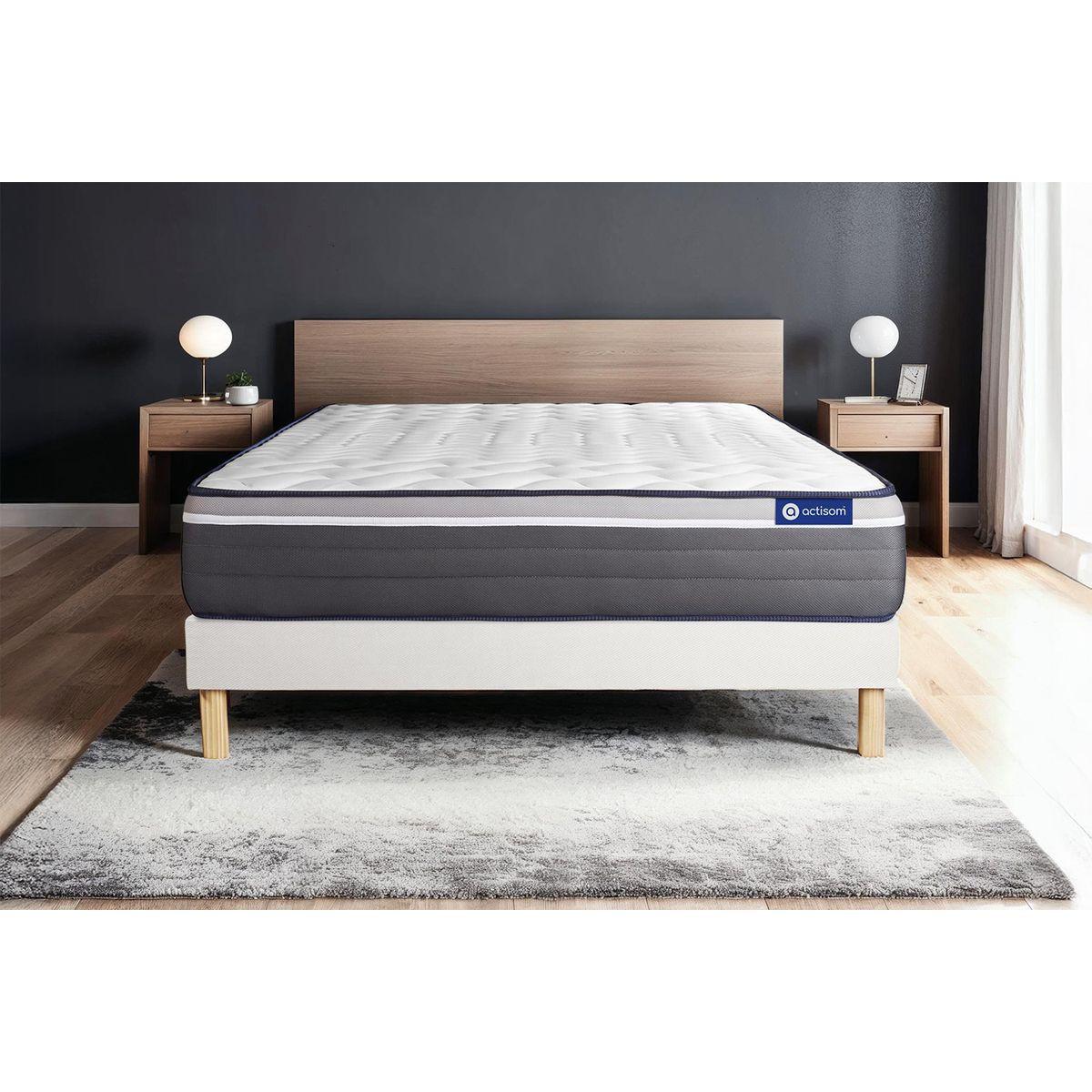 BETT Actiflex plus Taschenfederkern und Memory-Schaum 130 x 220 cm h4 - Kit Bettgestell Weiß - Beige/Weiß, Karton/Holz (130/220cm) - ACTISOM