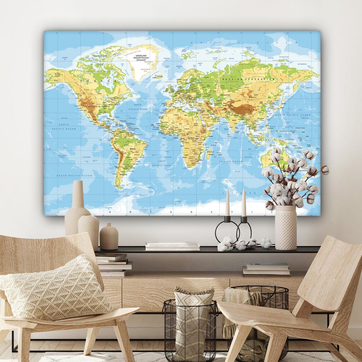 LEINWANDBILD Weltkarte - Statistisch - Blau - Erde - Bildung Groß 140x90 cm - Blau, Textil (140/90cm) - MuchoWow