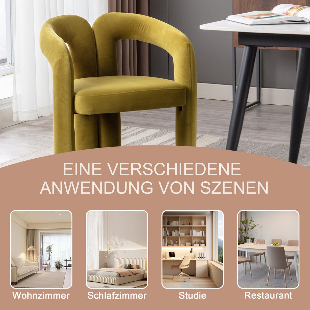 ESSZIMMERSTUHL 2er-Set Samt Sessel Modernes Design Holzbeine - Olivgrün, Textil (64/71/50.5cm) - Urban Meuble