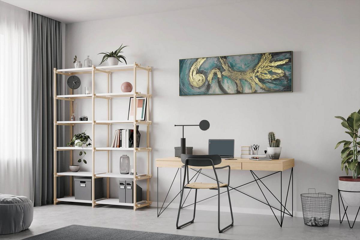 ÖLGEMÄLDE 150/50 cm - Türkis/Weiß, Holz/Textil (150/50cm) - KUNSTLOFT