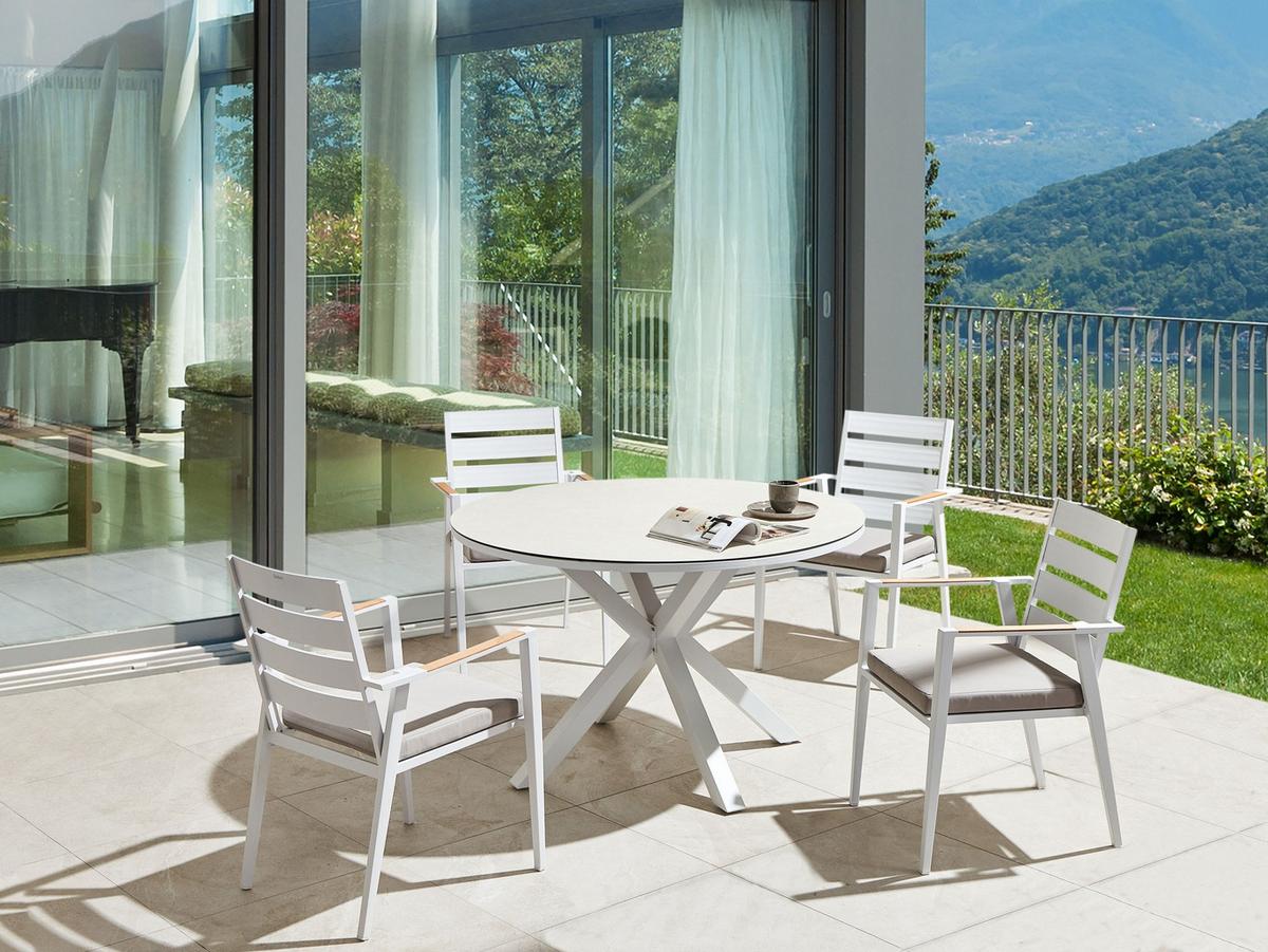 GARTENTISCH-SET 4-Sitzer Weiß Maletto/Taviano - Hellbraun/Beige, Metall - Beliani