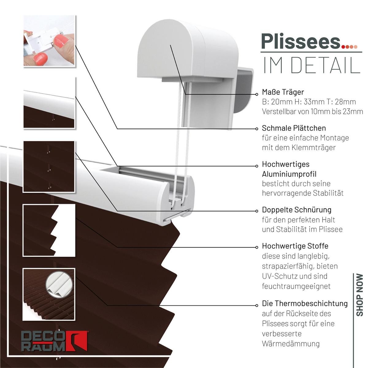 PLISSEE Thermo Basic 45 x 150cm Klemmfix ohne Bohren - Dunkelbraun, Textil (45/150/150cm) - Deco-Raum