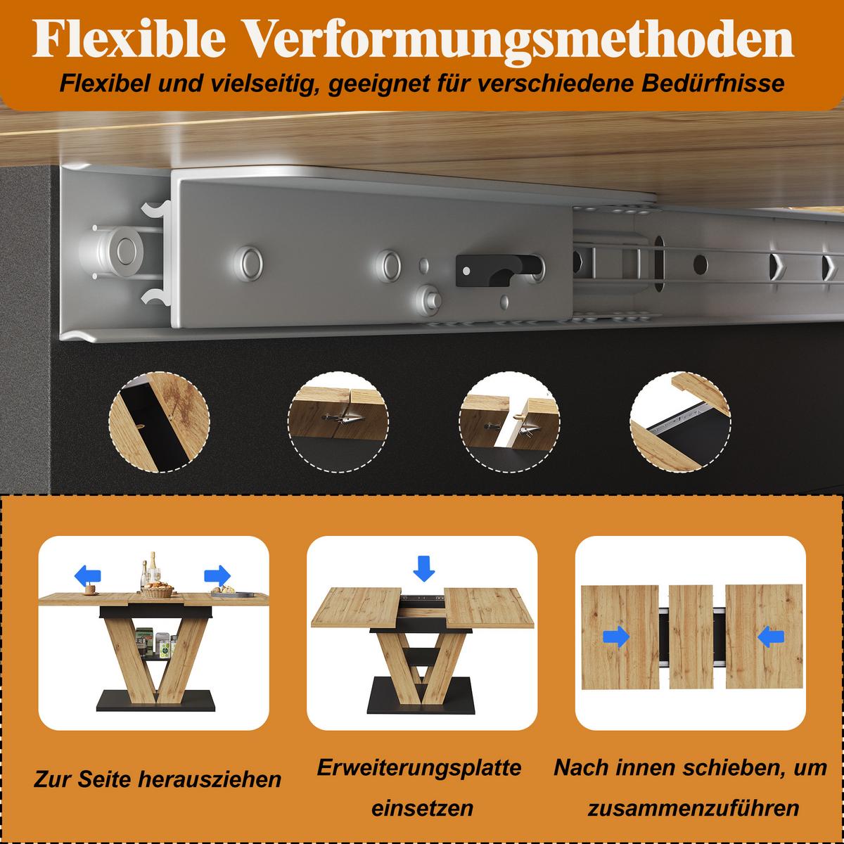 ESSTISCH Ausziehbar 110-140 cm Natural Wood mit verstecktem Staufach - Grau, Holzwerkstoff (80/110/75cm) - Urban Meuble