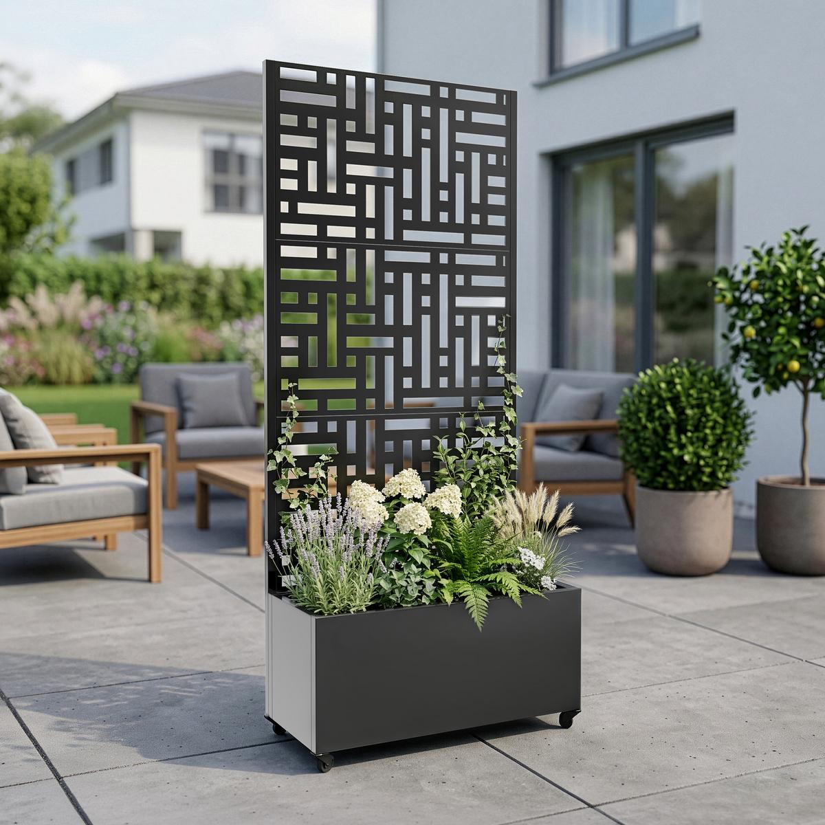 BLUMENKASTEN mit Trennwand Bernalda - Anthrazit, Metall (82/190/38cm) - casa.pro