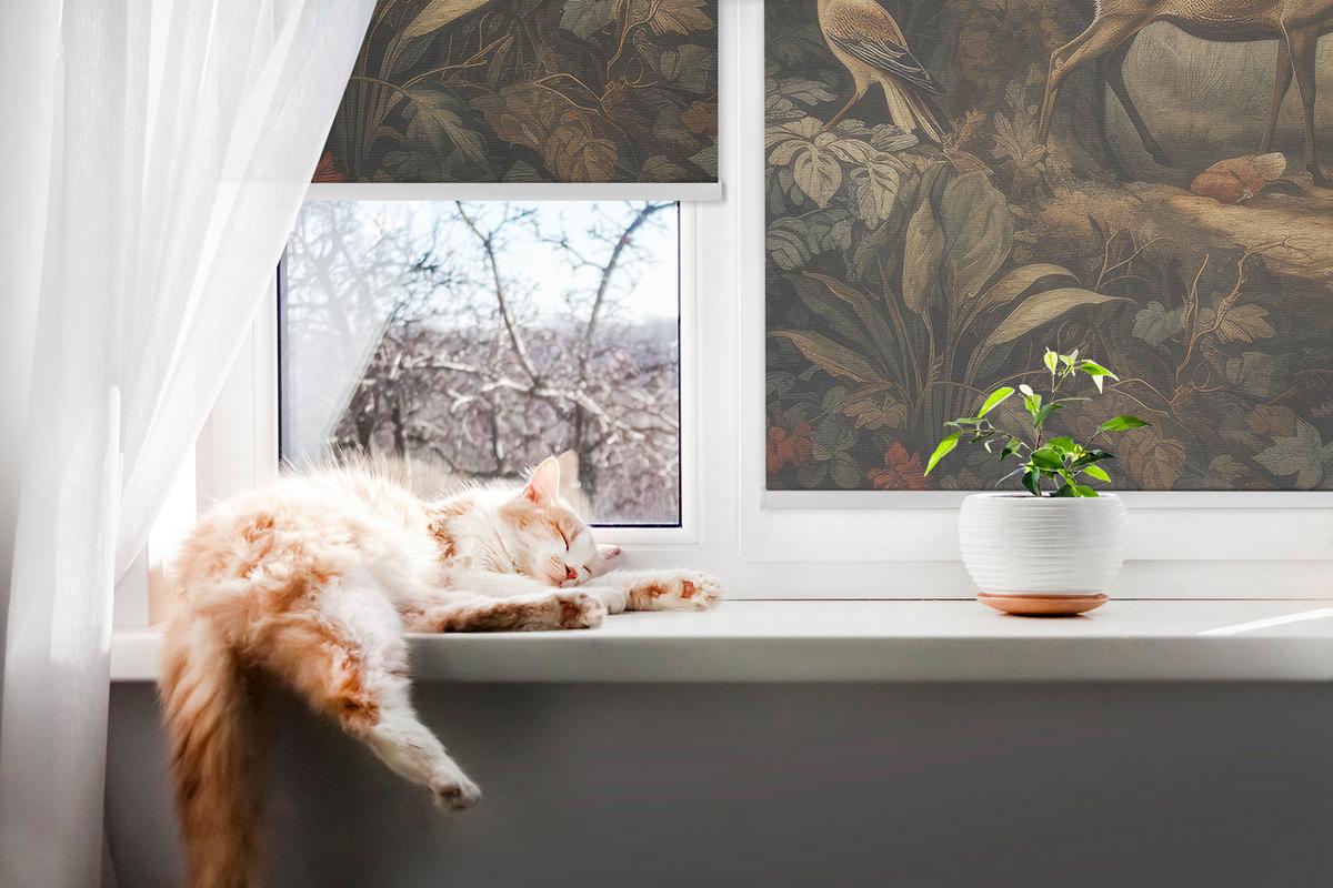 INNENROLLO - Fensterrollo - Rollo - 130x140 cm - Tiere im Wald - Braun, Kunststoff (130/140/0.5cm) - TULUP