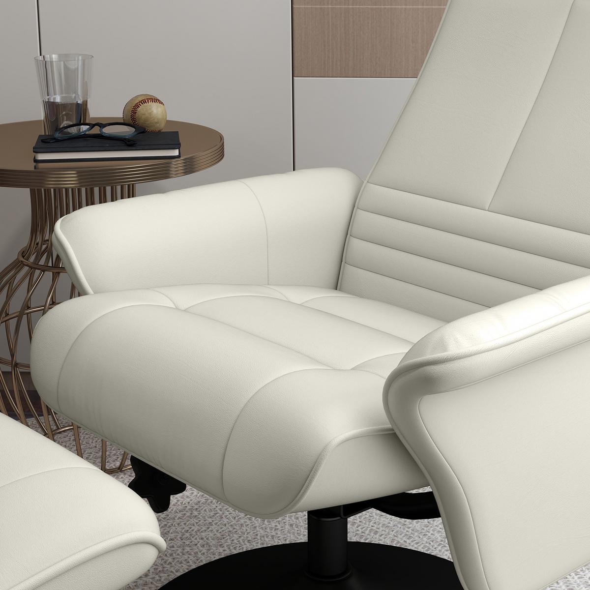 RELAXSESSEL mit Hocker Drehbarer Fernsehsessel mit Liegefunktion Mikrofasertuch - Creme/Schwarz, Textil/Metall (71/104/69cm) - HOMCOM