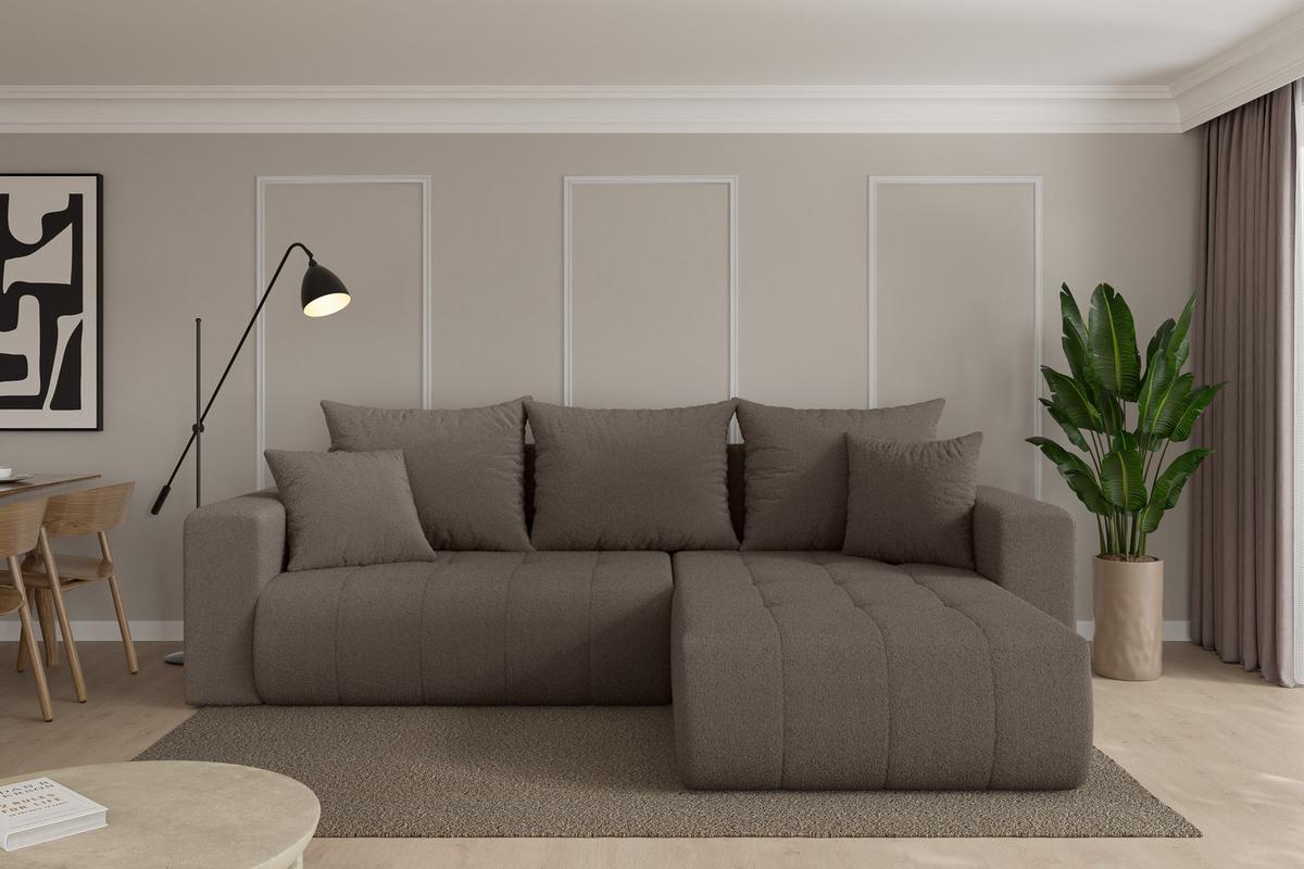 ECKSOFA mit Schlaffunktion Ottomane Rechts MILA-L 277x194x86 Braun Bouclé - Schwarz/Braun, Holzwerkstoff/Kunststoff (277/194cm) - ALTDECOR