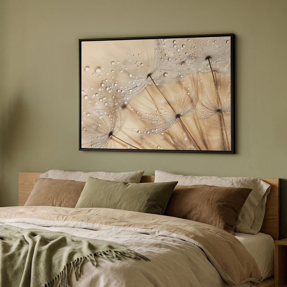 LEINWAND Bilder mit Rahmen - Löwenzahn - Abstrakt - Natur - Beige - 100x70 - Braun, Textil (100/70cm) - MuchoWow
