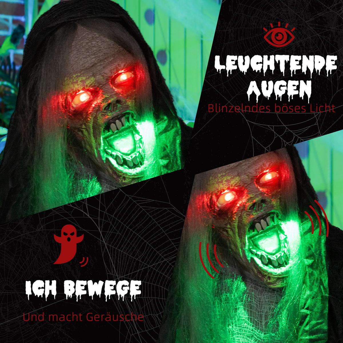 HALLOWEEN DECORATIONS 183cm Hängendes Monster mit grün LED-Lichter, Soundfunktion - Schwarz, Kunststoff (18/183/70cm) - HOMCOM