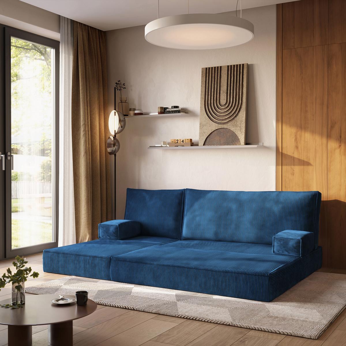 ECKSOFA NOTIA modulares Boneless Sofa mit Schlaffunktion Blau Kordstoff - Blau, Textil (200/120cm) - MASSENO