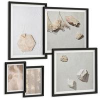 BILDER SET 5er Set - 50x50 cm & 20x30 cm & 40x60 cm Schwarzer Rahmen - Dezente Boho-Naturtexturen - Schwarz, Kunststoff (40/60cm) - TULUP