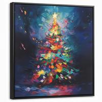 LEINWAND Bilder mit Rahmen - Weihnachtsbaum - Weihnachten - Abstrakt - Farbenfroh - 50x50 - Multicolor, Textil (50/50cm) - MuchoWow