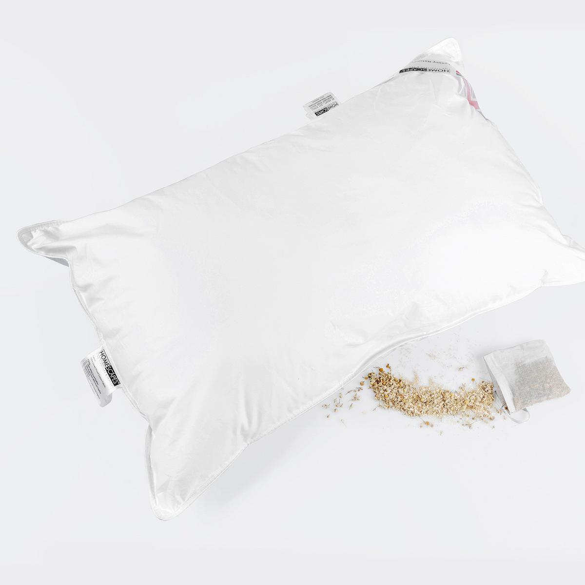 KOPFKISSEN extra prall, Federn & Daunen mit Kamille 48/74 cm - Weiß, Textil (48/74cm) - Homescapes
