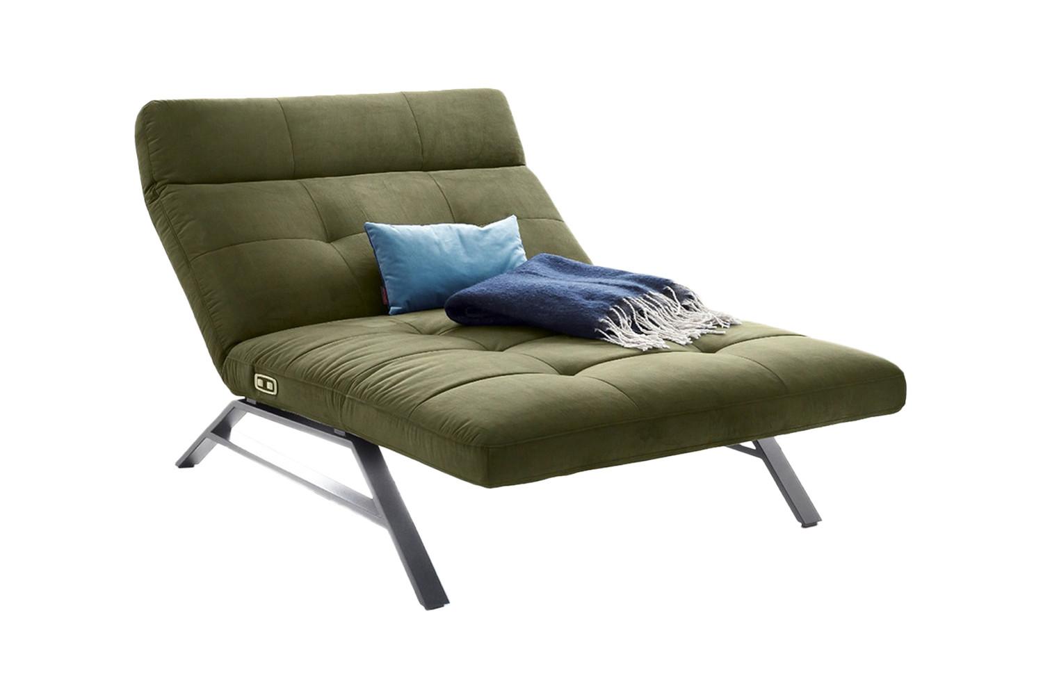 LIEGE MIT MOTORISCHER RELAXFUNKTION AMERIVA Dunkelgrün Velvet Relaxfunktion - Dunkelgrün/Silberfarben, Textil (120/110/158cm) - KAWOLA