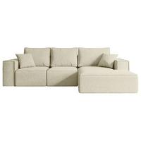 ECKSOFA mit Schlaffunktion und Bettkasten SERRA-L-S - 266x161x87 cm Beige Bouclé - Beige/Schwarz, Holzwerkstoff/Kunststoff (266/161cm) - ALTDECOR