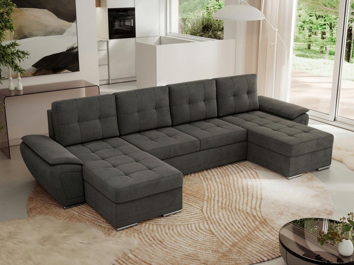 WOHNLANDSCHAFT UMBRIA U Dunkelgrau Velvet - Dunkelgrau/Grau, Textil/Metall (336/85/157cm) - MKS