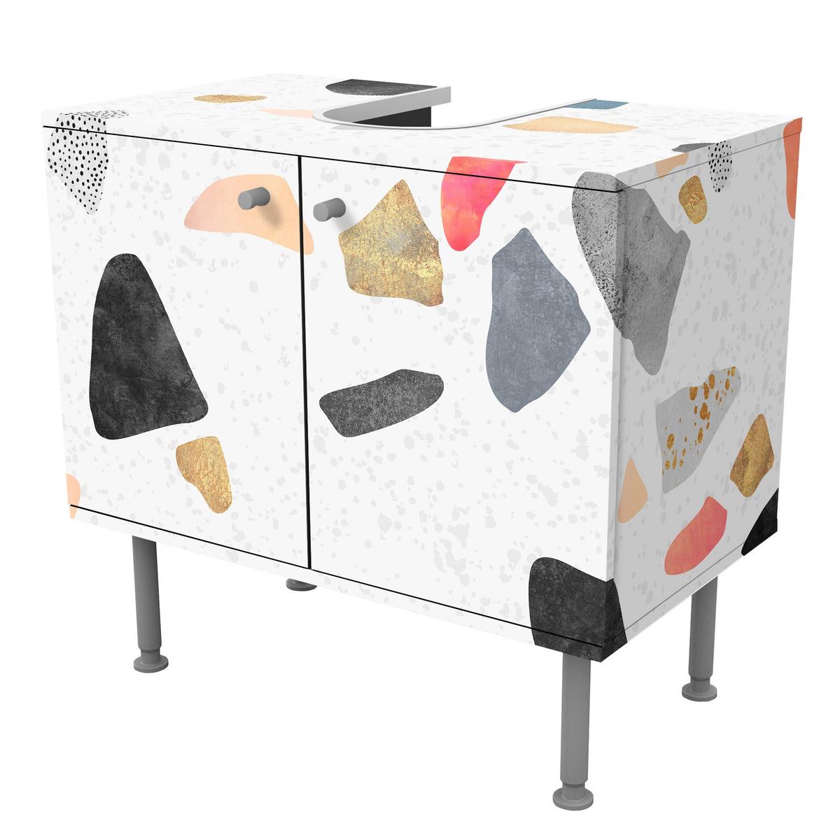 WASCHBECKENUNTERSCHRANK Weißer Terrazzo mit Goldsteinchen 60/55/35 cm - Weiß, Holzwerkstoff (60/55/35cm) - Bilderwelten
