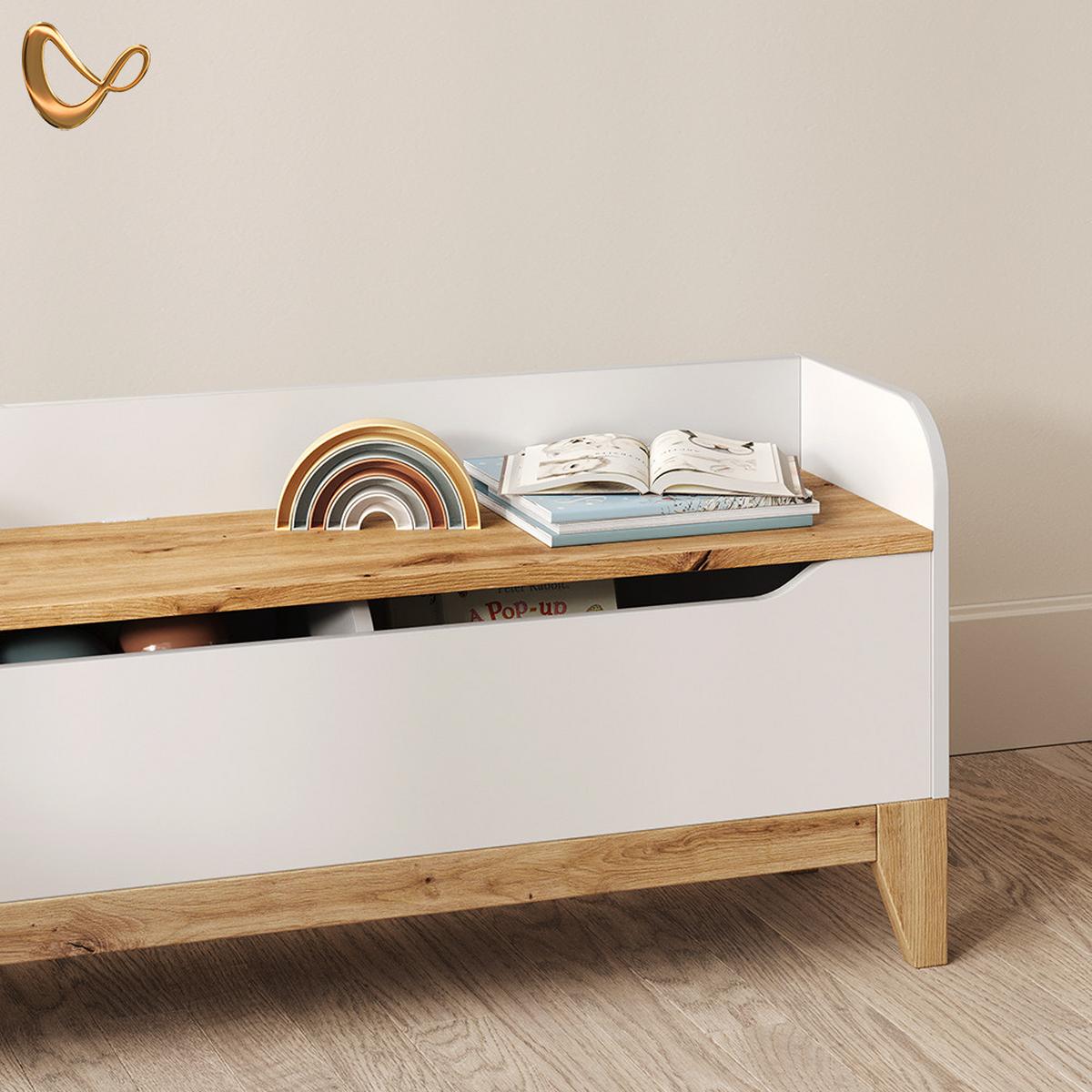 SPIELZEUGTRUHE Mailo Weiß/Artisan 107.2 x 50 cm mit Sitzbank - Weiß/Eiche Artisan, Holzwerkstoff (107.2/30cm) - Livinity®