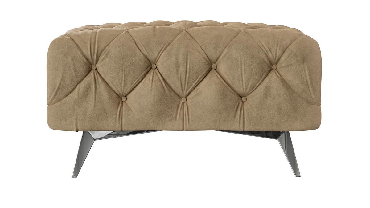 HOCKER Chesterfield Laura Beige Samt - Beige/Silberfarben, Holz/Textil (80/45/80cm) - S-Style Möbel
