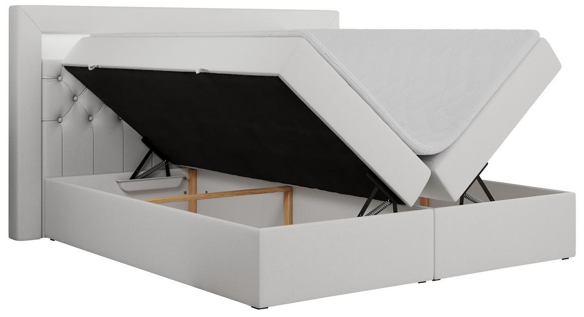 BOXBETT GOLD-6 LED 120/200 Weiß Kunstleder - H4 - Weiß, Holz/Textil (120/200cm) - MKS