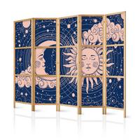 PARAVENT Japanischer 5-tlg 225x172 cm Sonne Mond Wolken - Multicolor, Holz/Textil (225/172/3cm) - Muralo