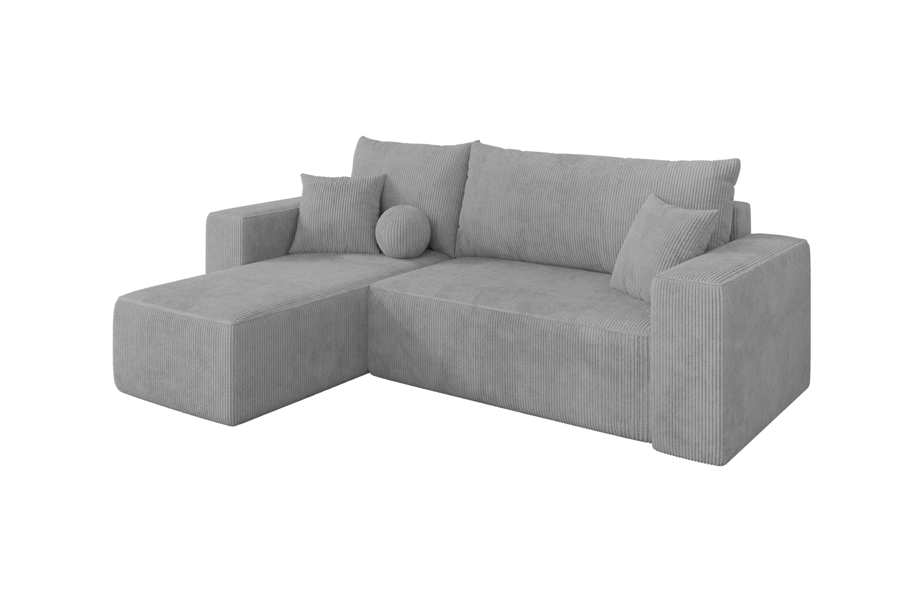 ECKSOFA mit Schlaffunktion Ottomane Links SENO-L 249x139x85 Grau Cord - Schwarz/Grau, Holzwerkstoff/Kunststoff (249/139cm) - ALTDECOR