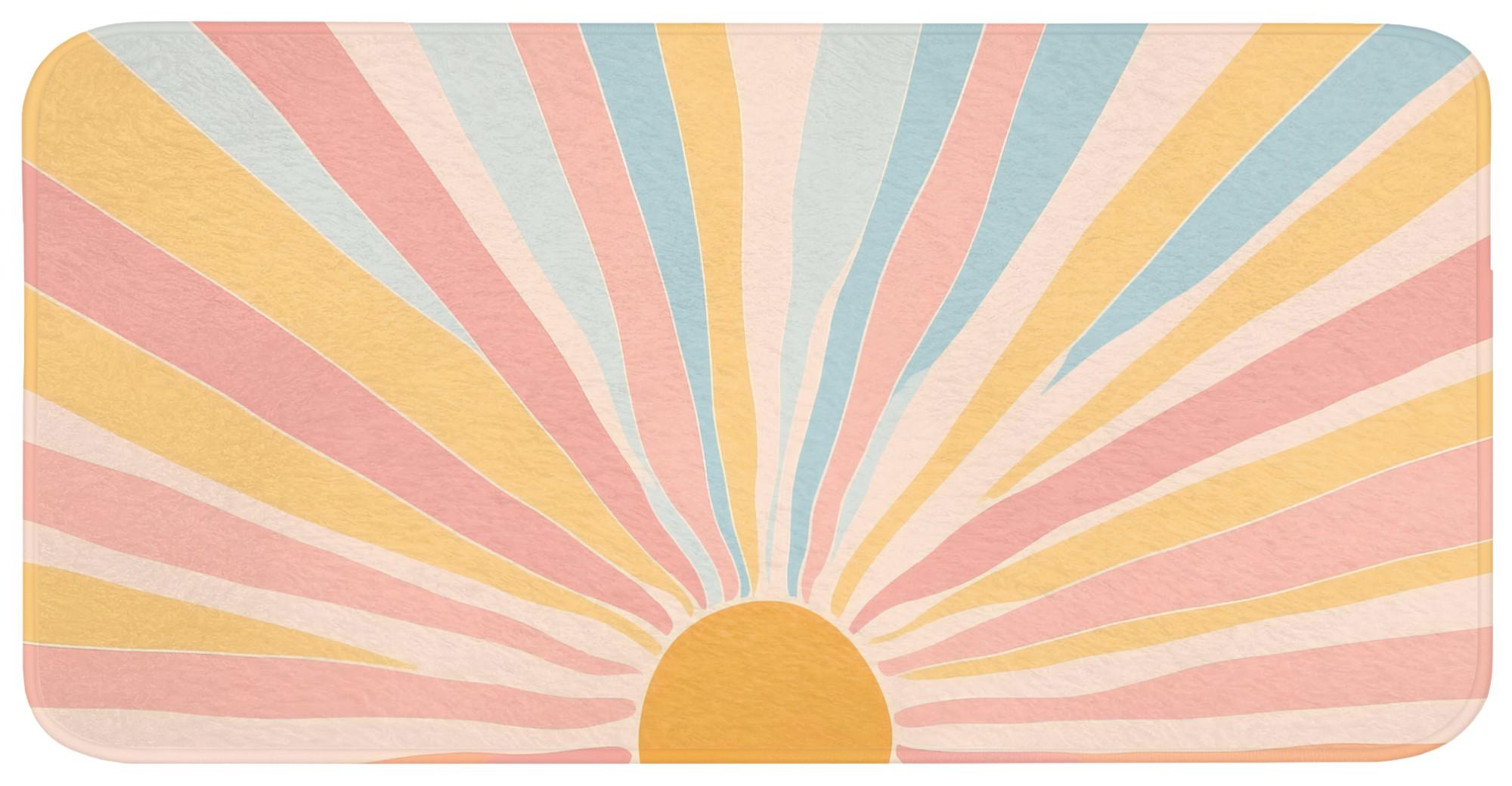 BADEMATTE Illustration - Sonne - Pastellfarben Badezimmerteppich 120x60 cm - Pastellblau, Textil (120/60cm) - OnlyWow