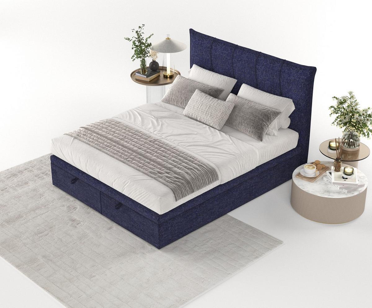 POLSTERBETT Liano mit Stauraum 180/200 cm Marineblau im Alta Stoff - Schwarz/Dunkelblau, Holz/Holzwerkstoff (180/200cm) - AltaBeds