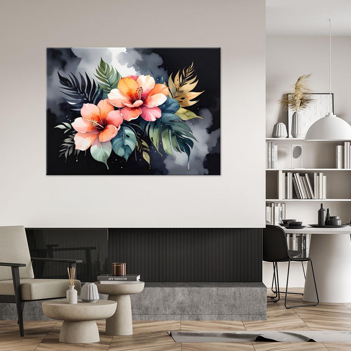 WANDBILD, Orange Blumen Blätter - Schwarz, Textil (45/30cm) - Feeby