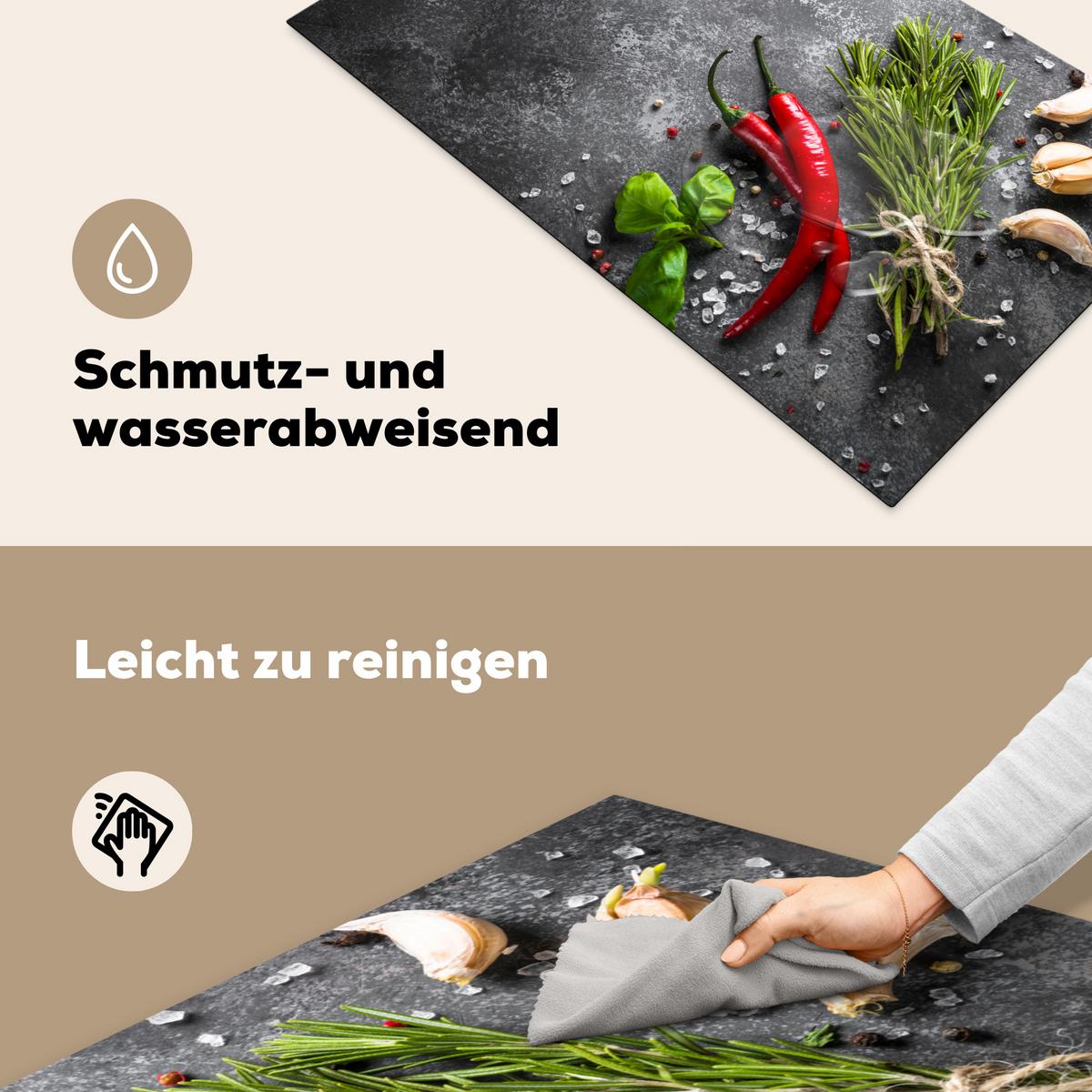 HERDABDECKPLATTE Pfeffer - Kräuter - Gewürze - Beton Ceranfeldabdeckung 90x52 cm - Rot, Kunststoff (90/52/0.2cm) - MuchoWow