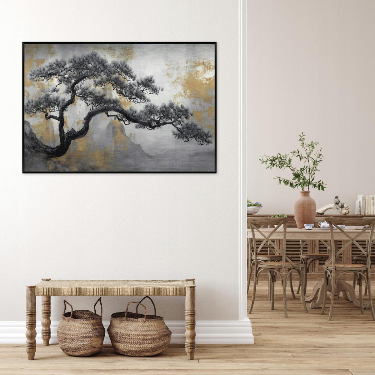 BILDER mit Rahmen Baum Abstraktion Beige 120x80 cm - Multicolor, Metall (120/80cm) - Wallarena