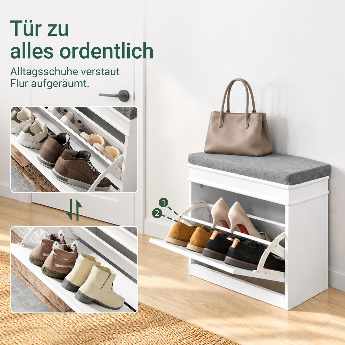 SCHUHBANK Weiß - Weiß, Holzwerkstoff (60/51/24cm) - SoBuy