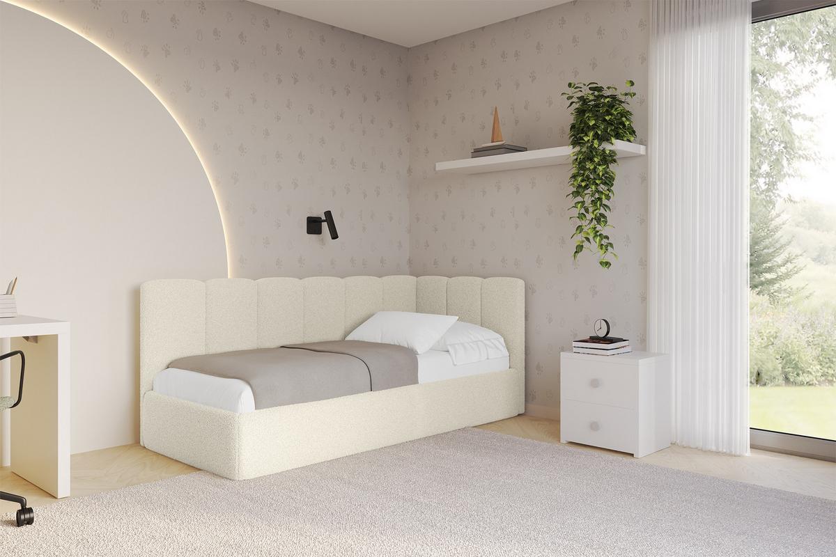 EINZELLBETT Jugendbett mit Bettkasten und Matratze H3/H4, Links - DEXY 100x200 Beige - Champagner, Holzwerkstoff/Textil (100/200cm) - ALTDECOR