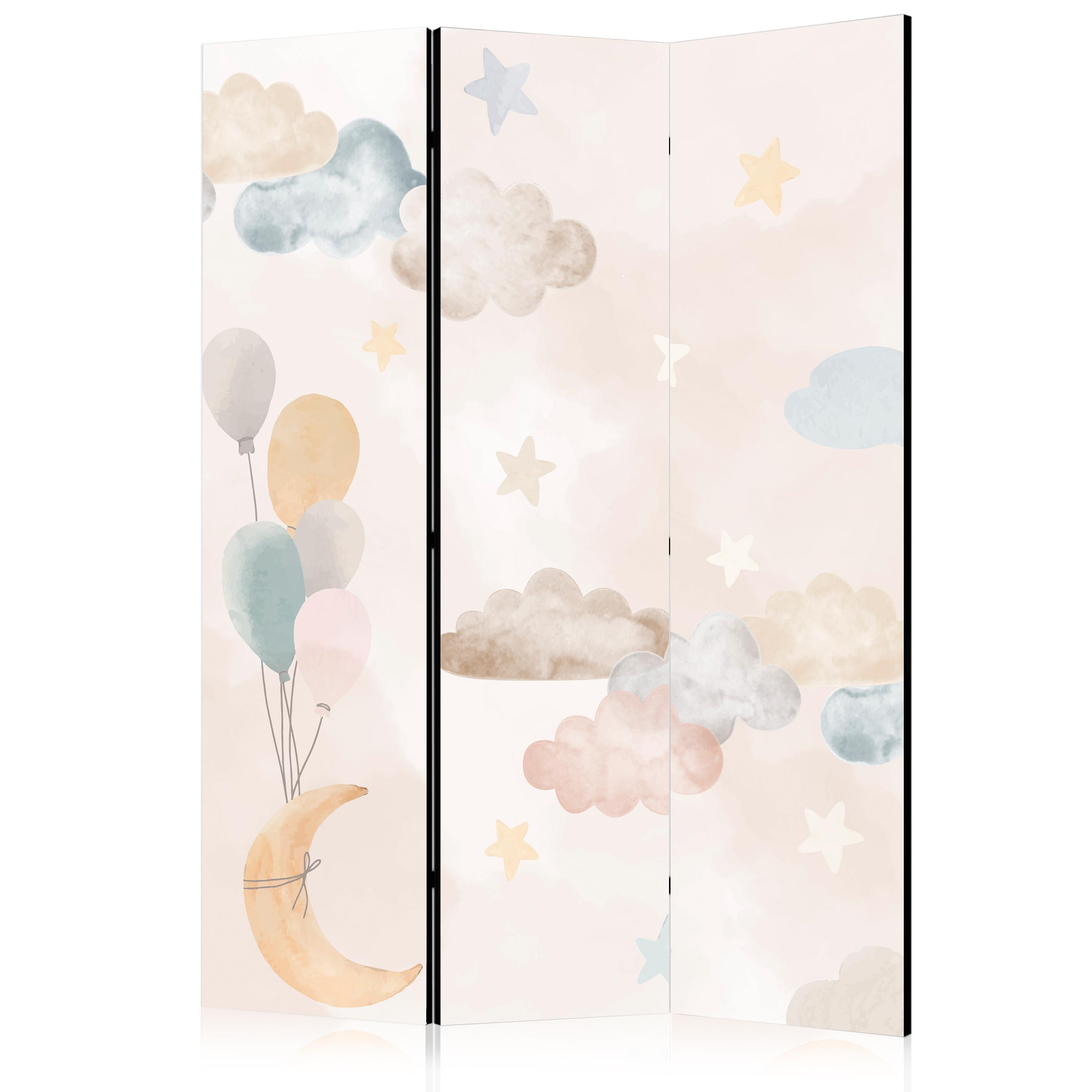 PARAVENT Einseitig Bedruckter 3-tlg 135x172 cm Sterne Wolken Ballons - Multicolor, Holz/Textil (135/172/3cm) - Muralo