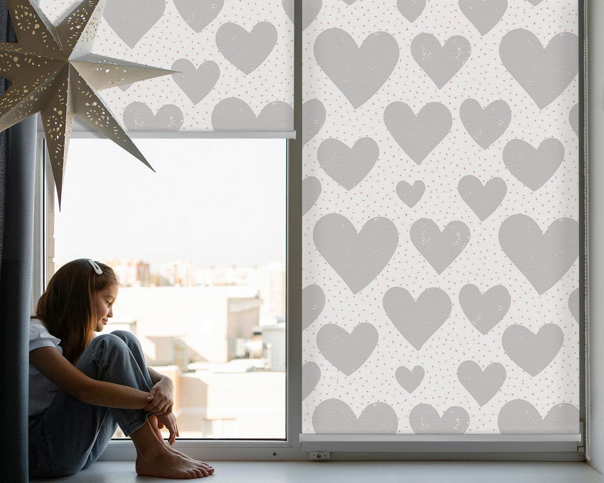 INNENROLLO - Fensterrollo - Rollo - 80x180 cm - Graue Herzen - Grau, Kunststoff (80/180/0.5cm) - TULUP