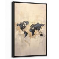 LEINWAND Bilder mit Rahmen - Weltkarte - Gold - Schwarz - Abstrakt - 20x30 - Kupferfarben, Textil (20/30cm) - MuchoWow