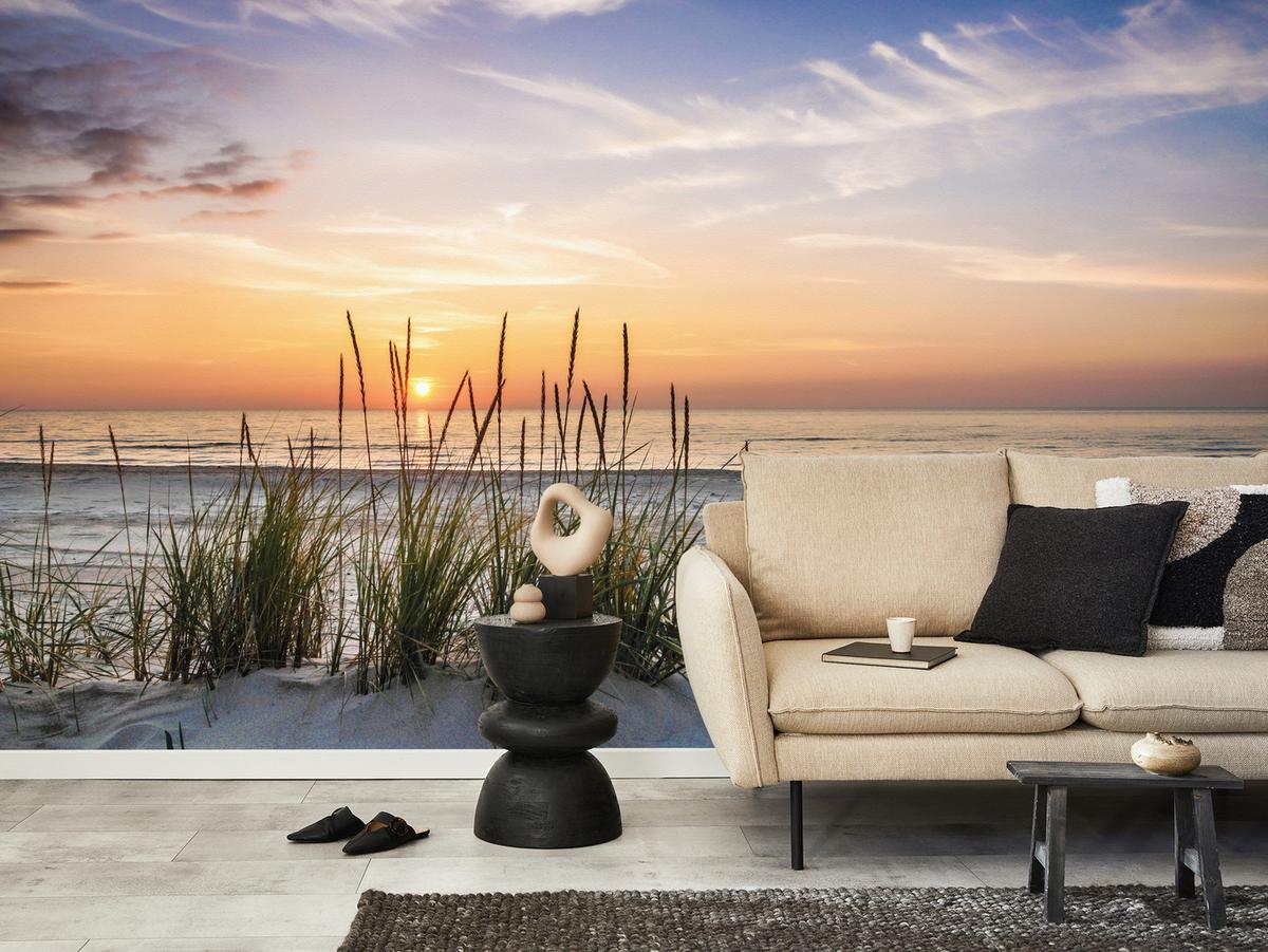 FOTOTAPETE Meer STRAND Dünen Sonnenuntergang Landschaft 3D 350x256cm - Beige/Violett, Papier (350/256cm) - Muralo