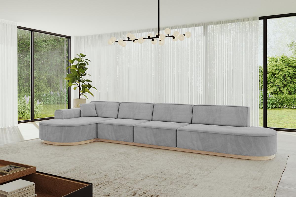 ECKSOFA Ottomane Links MARI-L3-v1 - 413x171x83 cm Grau Velours - Grau, Holzwerkstoff/Textil (413/171cm) - ALTDECOR