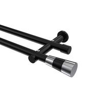 GARDINENSTANGE Platon Tanara 260 cm (geteilt in 2 x 130 cm), 2-läufig (ohne Ringe), 20 mm Ø Schwarz - Chromfarben/Schwarz, Metall (260cm) - INTERDECO