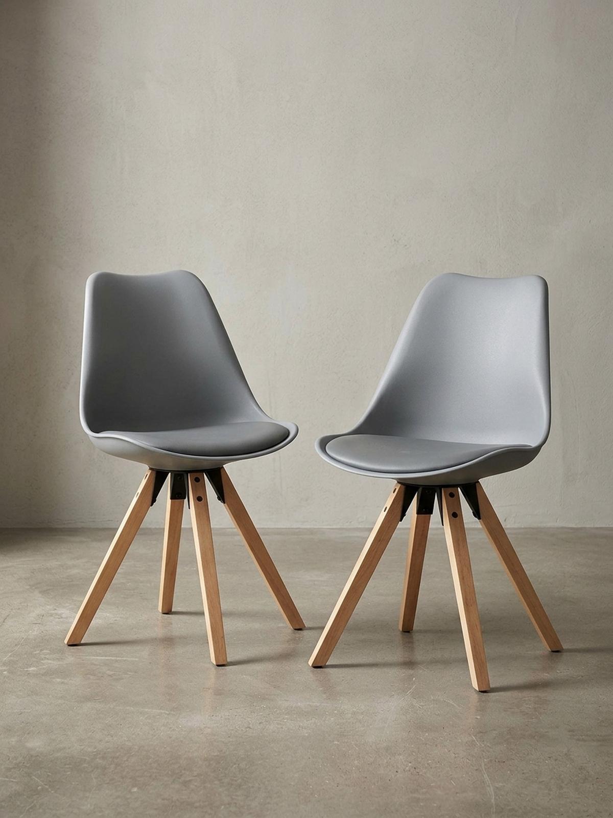 ESSZIMMERSTUHL 2er Set Kunstlederbezug mit Holzgestell Skandinavisch gepolstert, Grau 49x52x87 cm - Beige/Grau, Holz/Kunststoff (49/87/52cm) - KADIMA DESIGN