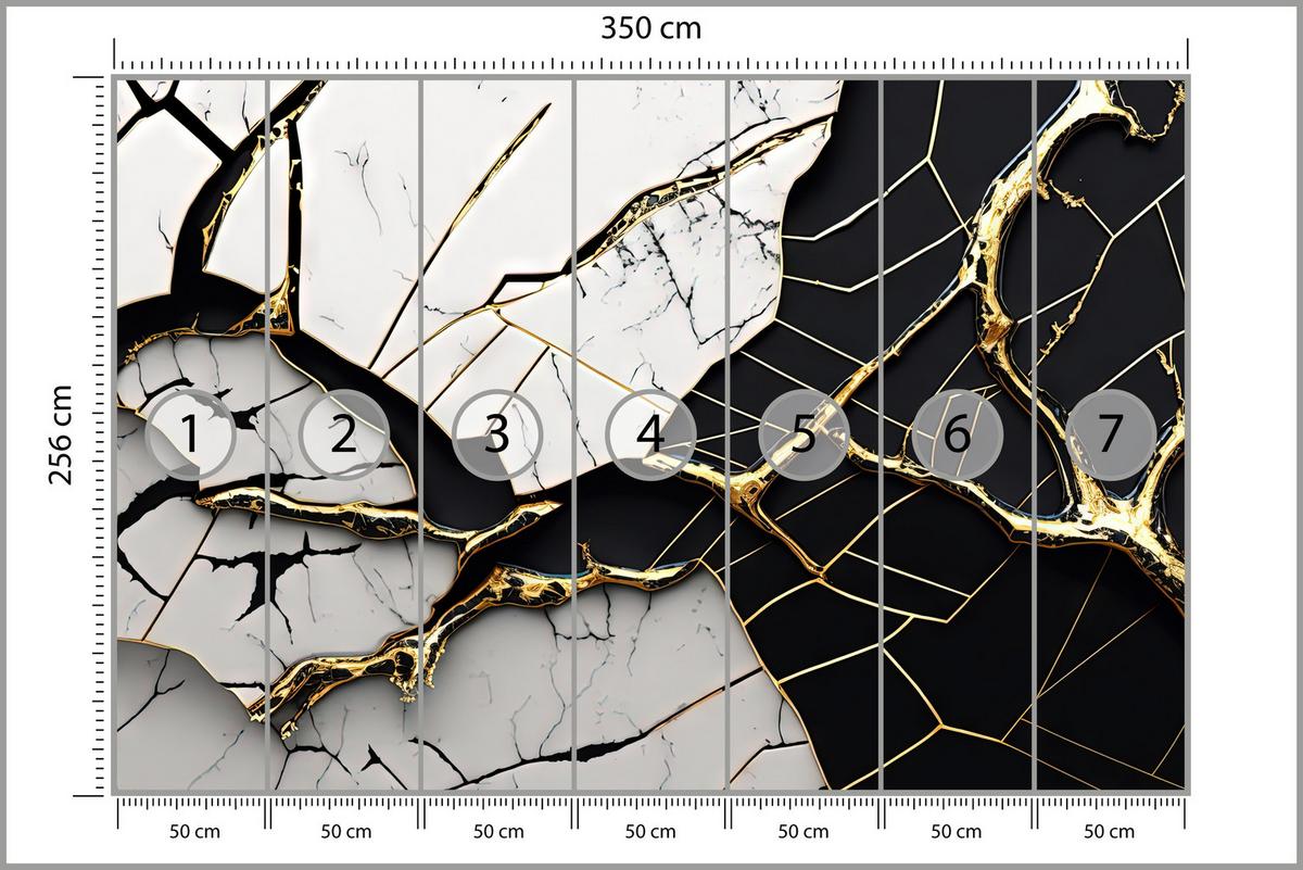 FOTOTAPETER für Badezimmer Abstrakter Marmor Goldene Verzierung 350x256 - Schwarz/Weiß, Papier (350/256cm) - Muralo