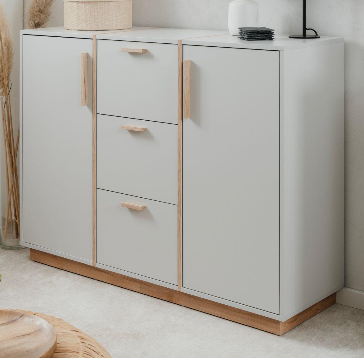 KOMMODE grau, Hickory Walnuss 125 cm, Sideboard mit viel Stauraum - Walnussfarben/Hellgrau, Holzwerkstoff (125/94/40cm) - Furn.Design