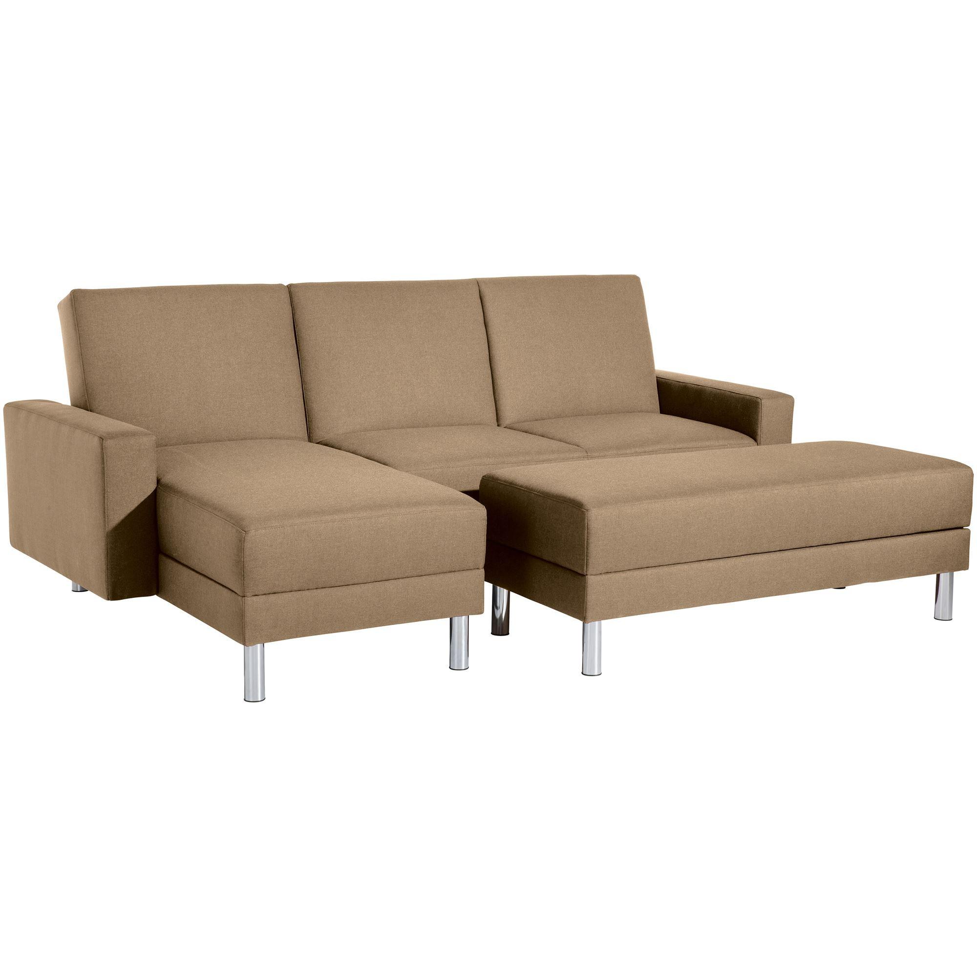 FUNKTIONSSOFA mit Hocker Katryna Flachgewebe sand - Sandfarben, Kunststoff (144/92/230cm) - 58aufmkessel